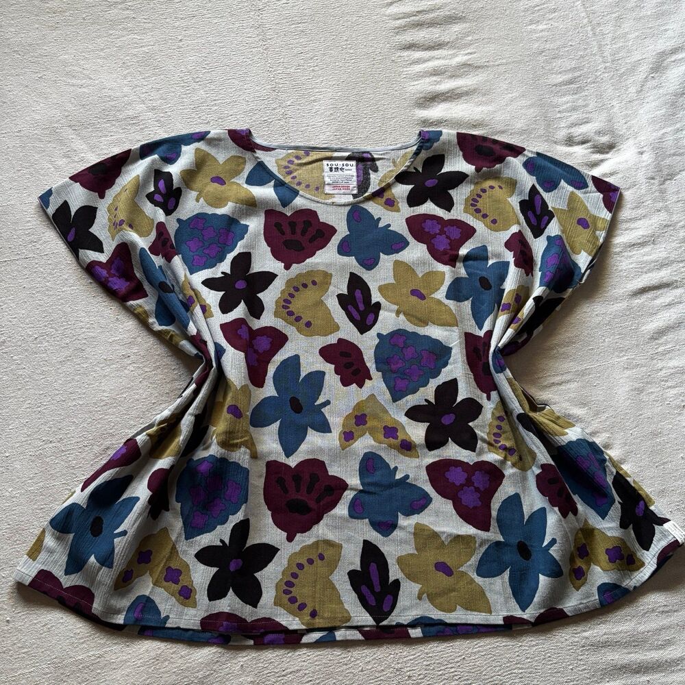 SOU・SOU Kyoto Floral "Kantoui" Square Cotton Top Tunic